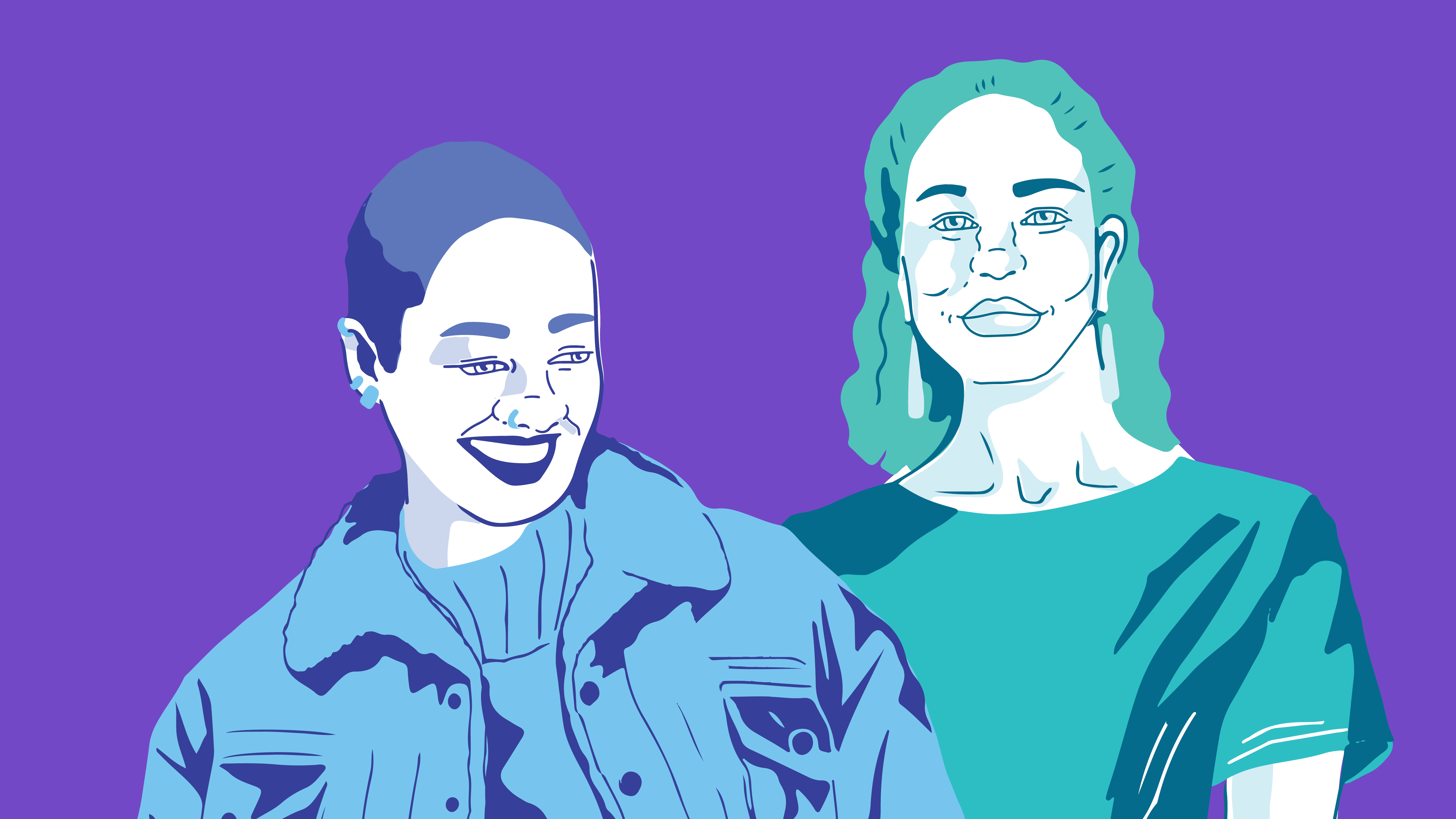 gender non-binary person next to a woman with mid-length hair